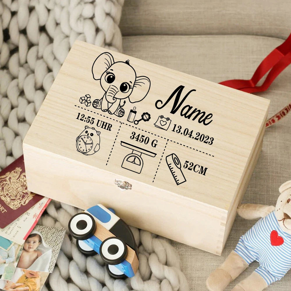 Boîte à Souvenirs en Bois Personnalisée pour Bébé - Cadeau de Naissance - Boîte à Souvenirs Personnalisée pour Nourrisson.