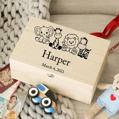 Boîte à Souvenirs en Bois Personnalisée pour Bébé - Cadeau de Naissance - Boîte à Souvenirs Personnalisée pour Nourrisson.