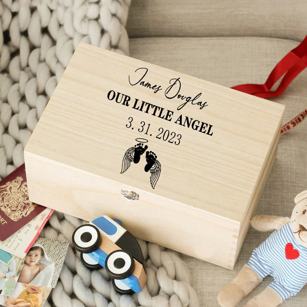 Boîte à Souvenirs en Bois Personnalisée pour Bébé - Cadeau de Naissance - Boîte à Souvenirs Personnalisée pour Nourrisson.