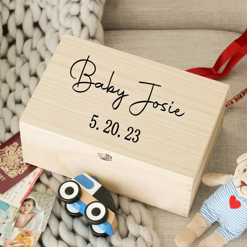 Boîte à Souvenirs en Bois Personnalisée pour Bébé - Cadeau de Naissance - Boîte à Souvenirs Personnalisée pour Nourrisson.