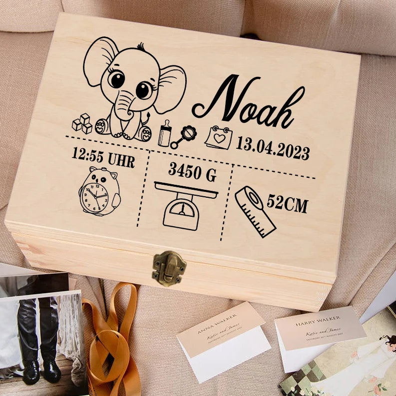 Boîte à Souvenirs en Bois Personnalisée pour Bébé - Cadeau de Naissance - Boîte à Souvenirs Personnalisée pour Nourrisson.