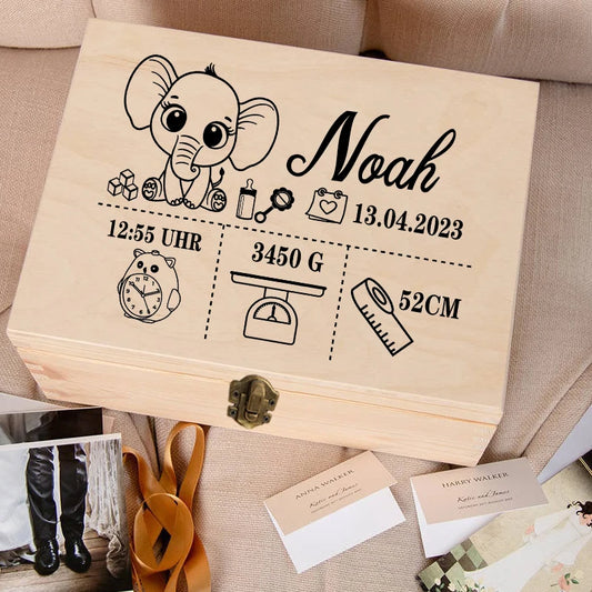 Boîte à Souvenirs en Bois Personnalisée pour Bébé - Cadeau de Naissance - Boîte à Souvenirs Personnalisée pour Nourrisson.