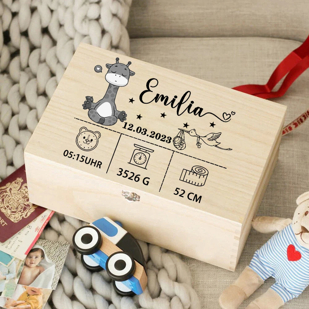 Boîte à Souvenirs en Bois Personnalisée pour Bébé - Cadeau de Naissance - Boîte à Souvenirs Personnalisée pour Nourrisson.