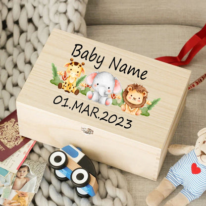 Boîte à Souvenirs en Bois Personnalisée pour Bébé - Cadeau de Naissance - Boîte à Souvenirs Personnalisée pour Nourrisson.